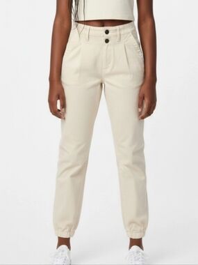 Paige Womens Mayslie Joggers Sz 23x25.5 Quartz Sand Beige Double Button Pleated